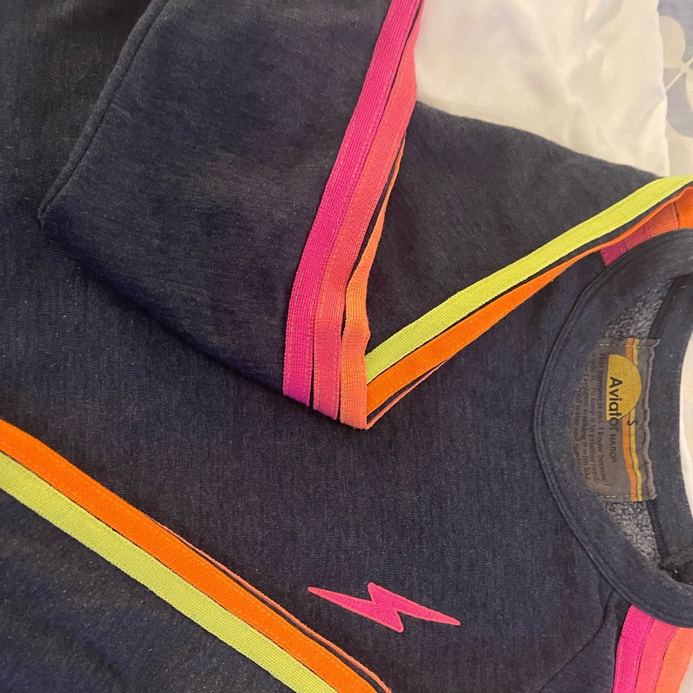 Women’s Aviator Nation Cropped Neon Striped Crew Neck